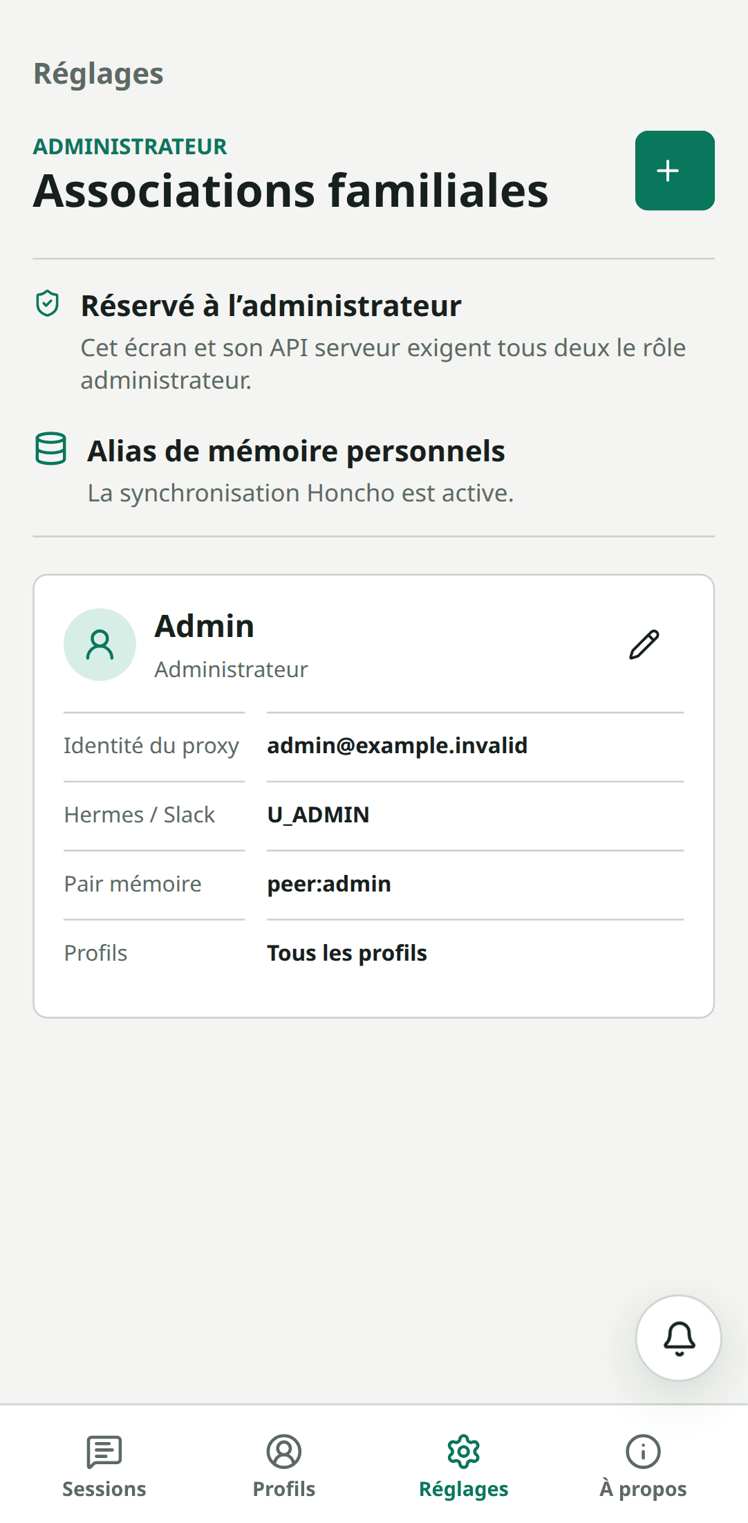 Écran mobile des associations familiales